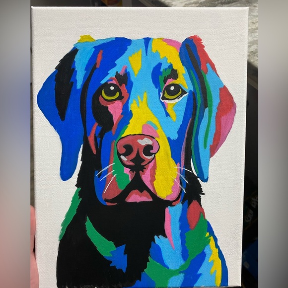 Hand Crafted Colorful Pop Art Dog Painting - Picture 3 of 4